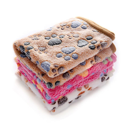 Picture of 1 Pack 3 Blankets Super Soft Fluffy Premium Fleece Pet Blanket Flannel Throw for Dog Puppy Cat Paw Brown/Pink/White Small(23x16 inch)