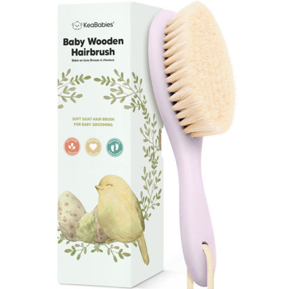 Picture of Baby Hair Brush - Baby Brush with Soft Goat Bristles, Cradle Cap Brush, Perfect Scalp Grooming Product for Infant, Toddler, Kids, Newborns, Baby Girls, Boys (Thistle, Oval)