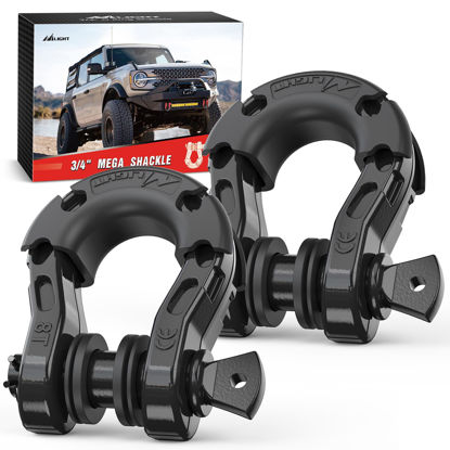 Picture of Nilight 2 Pack 3/4" Mega D-Ring Shackle with 7/8" Screw Pin 68,000LBS Break Strength, Heavy Duty Off Road Recovery Shackle for Use with Tow Strap, Winch, Off-Road Jeep Truck Vehicle, 2 Years Warranty