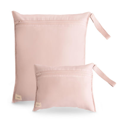 Picture of mushie Water Resistant Wet Bags | Large & Small Reusable Storage Bag for Baby Items and Travel | Zippered Pockets with Handle | Machine Washable, Set of 2 (Blush)