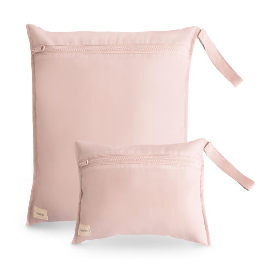 Picture of mushie Water Resistant Wet Bags | Large & Small Reusable Storage Bag for Baby Items and Travel | Zippered Pockets with Handle | Machine Washable, Set of 2 (Blush)