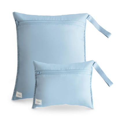 Picture of mushie Water Resistant Wet Bags | Large & Small Reusable Storage Bag for Baby Items and Travel | Zippered Pockets with Handle | Machine Washable, Set of 2 (Tradewinds)