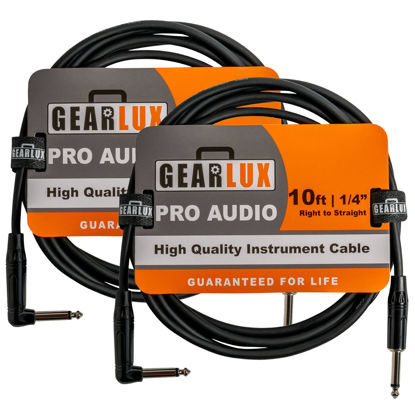 Picture of Gearlux Instrument Cable/Guitar Cable, 1/4-inch Right to 1/4-inch Straight, Black, 10-Feet - 2 Pack