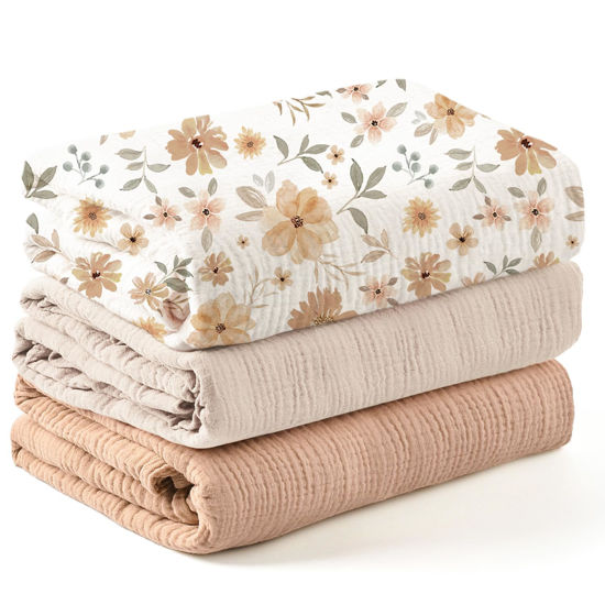 Picture of Konssy 3 Pack Muslin Swaddle Blankets for Unisex, Newborn Receiving Blanket, Large 47 x 47 inches, Soft Breathable Muslin Baby Swaddles for Boys & Girls