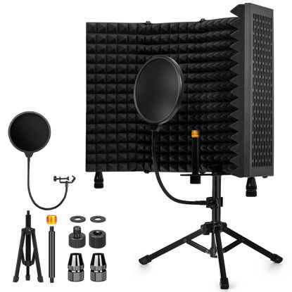Picture of Dmsky Recording Microphone Isolation Shield with Pop Filter & Tripod Stand,Foldable Mic Shield with Triple Sound Insulation, High Density Mic Sound Shield for Studio, Podcasts, Singing,Broadcasting
