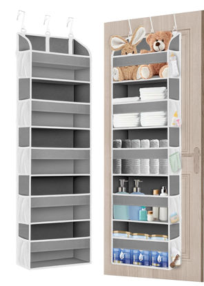 Picture of TAHAVICE 1 Pack Over The Door Storage Organizer with 5 Pockets 10 Mesh Side Pockets, 44 lbs Weight Capacity Door Hanging Organizers and Storage for Bedroom,Bathroom,Nursery,Pantry,Dorm(Light Gray)