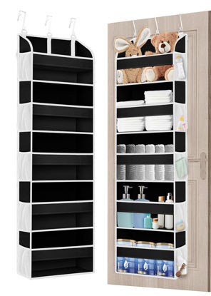 Picture of TAHAVICE 1 Pack Over The Door Storage Organizer with 5 Pockets 10 Mesh Side Pockets, 44 lbs Weight Capacity Door Hanging Organizers and Storage for Bedroom,Bathroom,Nursery,Pantry,Dorm(Black)