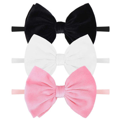 Picture of YanJie Newborn Velvet Nylon Soft Elastics Bows Hairbands and Hair Accessories for Infants, Toddlers, Child (Black White Pink)