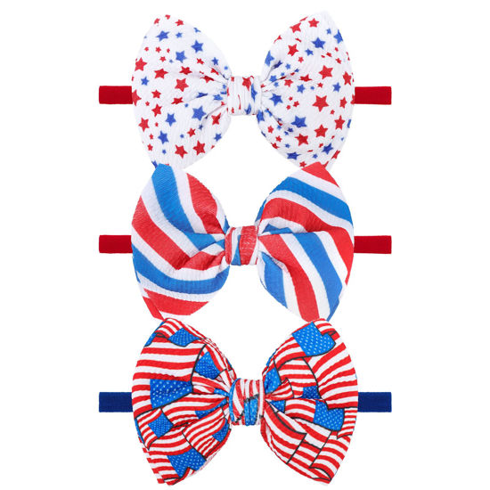 Picture of YanJie 4th of July Patriotic Headbands - Red, White & Blue Bows for Newborns, Baby Girls & Toddlers