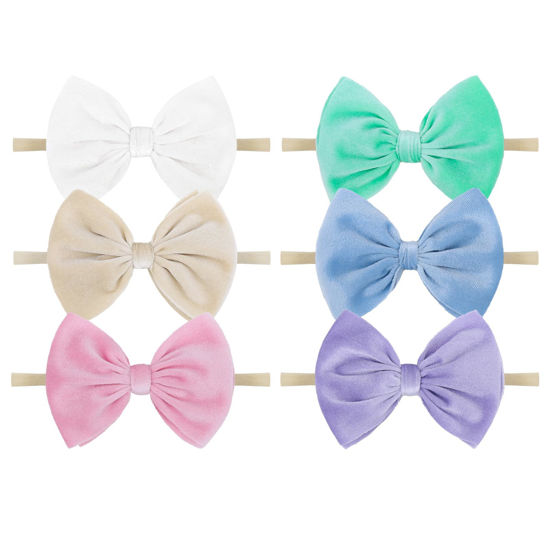 Picture of YanJie Velvet Baby Headbands Nylon Baby Girl Bows Soft Handmade Newborn Bows Hair Accessories for Infants Toddlers Child 6 Pack
