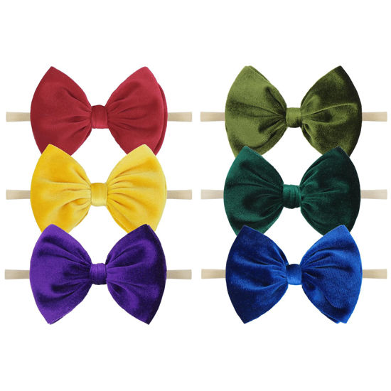 Picture of YanJie Velvet Baby Girl Bows Nylon Headbands Soft Newborn Bows Handmade Baby Headbands Hairbands Hair Accessories for Infants Toddlers Child