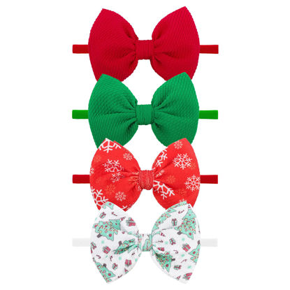 Picture of YanJie Christmas Baby Headbands Newborns Bows Red Green Printed Snowflake Baby Bows Nylon Headband Toddler Infant Hairbands Cheer Bow Christmas Gift