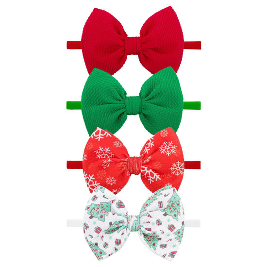 Picture of YanJie Christmas Baby Headbands Newborns Bows Red Green Printed Snowflake Baby Bows Nylon Headband Toddler Infant Hairbands Cheer Bow Christmas Gift