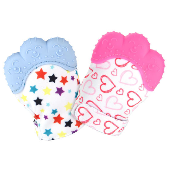 Picture of 2Pack Silicone Teething Mitt, Soothing Infant Teething Mitten Pain Relief, Prevent Scratches Glove, Safe Silicone Teething Toys for 0-12 Months