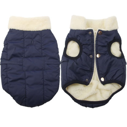 Picture of JoyDaog Fleece Lined Warm Dog Jacket for Puppy Winter Cold Weather,Soft Windproof Small Dog Coat,Blue XS