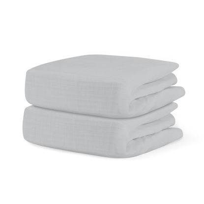 Picture of Newton Baby Organic Fitted Crib Sheets (2-Pack) - 100% Breathable and Ultra-Soft, 100% Organic Muslin Cotton, Twilight Grey, Fits All Standard Cribs