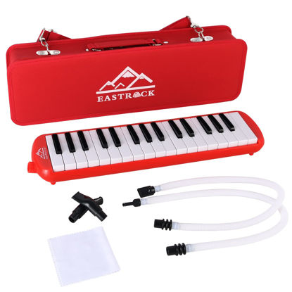 Picture of EastRock 32 Key Melodica Instrument Keyboard Soprano Piano Style with Mouthpiece Tube Sets and Carrying Bag for Beginners Adults Gift Red