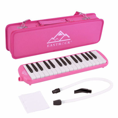 Picture of EastRock 32 Key Melodica Instrument Keyboard Soprano Piano Style with Mouthpiece Tube Sets and Carrying Bag for Kids Beginners Adults Gift Pink