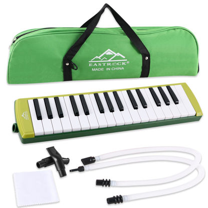 Picture of EASTROCK 32 Key Melodica Instrument Air Piano Keyboard Soprano Melodica with 2 Mouthpieces Tube Sets Carrying Bag for Beginners Adults Gift Green