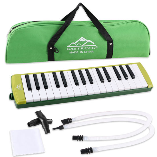 Picture of EASTROCK 32 Key Melodica Instrument Air Piano Keyboard Soprano Melodica with 2 Mouthpieces Tube Sets Carrying Bag for Beginners Adults Gift Green