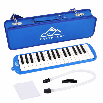 Picture of EastRock 32 Key Melodica Instrument Keyboard Soprano Piano Style with Mouthpiece Tube Sets and Carrying Bag for Beginners Adults Gift Blue