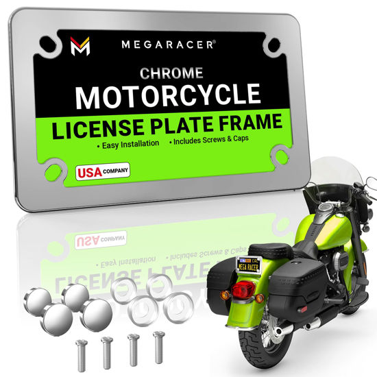 Picture of Silver Chrome Motorcycle License Plate Frame | Motorcycle Plate Frame | Motorcycle License Plate Holder | Motorcycle Tag Frame | Porta Placa Para Moto | Harley Davidson License Plate Frame Plate Cover