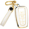 Picture of for Toyota Camry Key Fob Cover and Leather Keychain - Full Cover Key Case for Toyota Corolla, RAV4, Avalon, Prius, C-HR - 2019-2024 TPU Keyfob Cover Compatible with HYQ14FBE - White and Gold