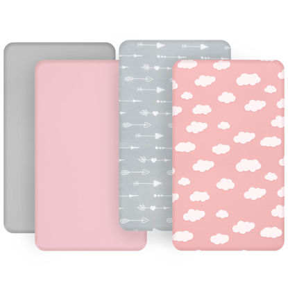 Picture of Baby Bassinet Sheets(33" x 20"), Compatible with Maxi COSI Iora, Koola Baby, BabyBond, Nordmiex 3 in 1, Mereryi and IKOMZY Bedside Bassinet, Ultra Soft & Skin-Friendly, 4 Pack, Pink Print