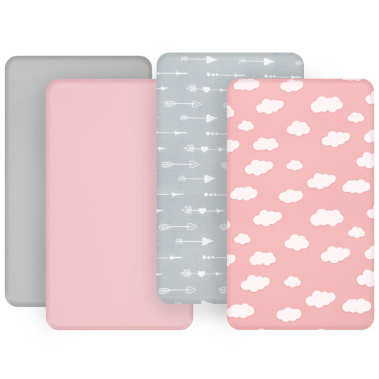 Picture of Baby Bassinet Sheets(33" x 20"), Compatible with Maxi COSI Iora, Koola Baby, BabyBond, Nordmiex 3 in 1, Mereryi and IKOMZY Bedside Bassinet, Ultra Soft & Skin-Friendly, 4 Pack, Pink Print