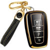 Picture of for Toyota Camry Key Fob Cover and Leather Keychain - Full Cover Key Case for Toyota Corolla, RAV4, Avalon, Prius, C-HR - 2019-2024 TPU Keyfob Cover Compatible with HYQ14FBE - Black and Gold