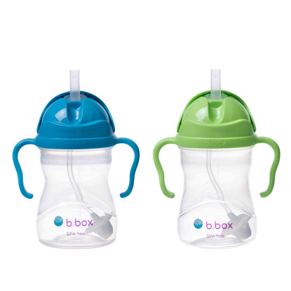 Picture of b.box Sippy Cup with Weighted Straw (2-pack). Drink from any Angle, Leak Proof, Spill Proof, Easy Grip. BPA Free, Dishwasher Safe. For Babies 6m+ to Toddlers (cobalt + apple, 8oz)