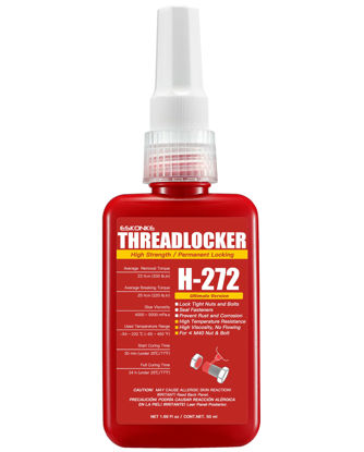 Picture of Red Thread Locker 272 High Strength Permanent Locking 1.69 Fl oz/50 ml Nuts & Bolts Locker Threadlocker Lock Tight & Seal Fasteners Anaerobic Curing Metal Glue (272)