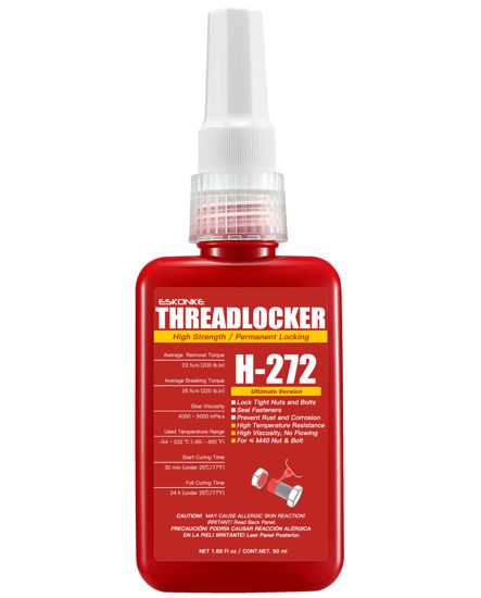 Picture of Red Thread Locker 272 High Strength Permanent Locking 1.69 Fl oz/50 ml Nuts & Bolts Locker Threadlocker Lock Tight & Seal Fasteners Anaerobic Curing Metal Glue (272)
