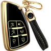 Picture of for GMC Yukon Key Fob Cover and Leather Keychain - Full Cover Key Case for Chevy Suburban, Tahoe for Buick Avenir, Envision - 2021-2023 TPU Keyfob Cover Compatible with YG0G21TB2 - Black and Gold