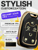 Picture of for Chevy Suburban Key Fob Cover and Leather Keychain - Full Cover Key Case for GMC Acadia Sierra Tahoe Terrain Yukon - 2014-2023 TPU Keyfob Cover for Silverado HYQ1AA - Black and Gold