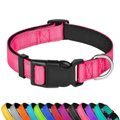Picture of PWOD Reflective Dog Collar, Adjustable Soft Neoprene Padded Nylon Pet Collars with Buckle for Extra Large Dogs, Hotpink,XL