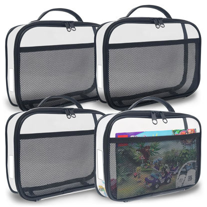 Picture of holay 4 Packs PVC Zippered Blocks Set, Toy, Clay, Board game Storage Organizer Case (Name Tag, Manual Pocket) (Black, Small)