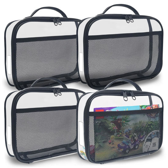 Picture of holay 4 Packs PVC Zippered Blocks Set, Toy, Clay, Board game Storage Organizer Case (Name Tag, Manual Pocket) (Black, Small)