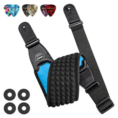 Picture of LEKATO Guitar Straps for Electric Guitar Bass, 3.5" Wide Padded Guitar Strap Neoprene Pad with 3D Sponge Filling Bass Guitar Straps Adjustable Length from 45" to 55" with Strap Locks, Picks, Blue