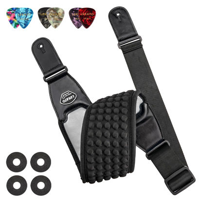 Picture of LEKATO Guitar Straps for Electric Guitar Bass, 3.5" Wide Padded Guitar Strap Neoprene Pad with 3D Sponge Filling Bass Guitar Straps Adjustable Length from 45" to 55" with Strap Locks, Picks, Gray