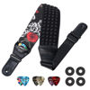 Picture of LEKATO Guitar Bass Strap for Electric Guitar Bass, 3" Wide Padded Guitar Strap Neoprene Pad with 3D Sponge Filling Adjustable Length from 45" to 55" with Strap Locks, Picks, Rose Skull