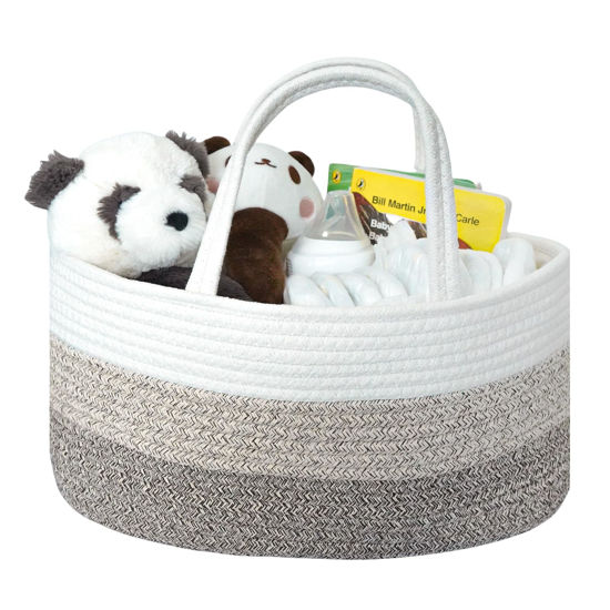 Picture of Baby Diaper Caddy Organizer, Large Cotton Rope Nursery Diaper Basket, Changing Table Organizer, Portable Tote Bag with Divider, Car Storage, Baby Shower Gifts for Newborn Girls - Gradient Brown