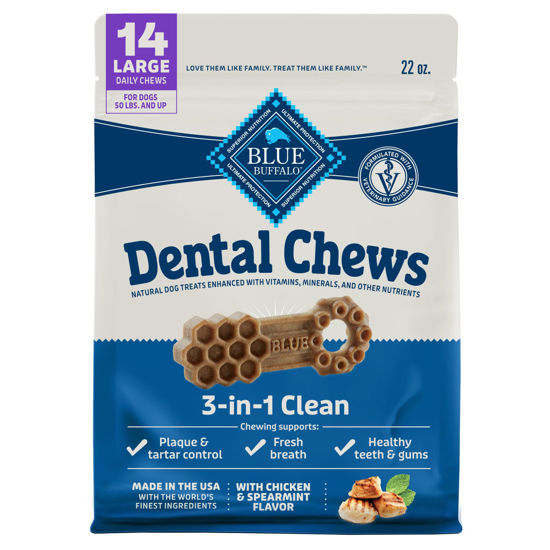 Picture of Blue Buffalo Dental Chews Large Natural Dog Treats, Chicken & Spearmint 22-oz Bag (14 Count)
