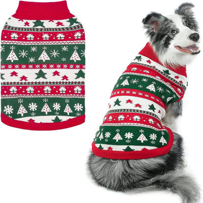 Picture of PUPTECK Christmas Dog Sweaters for Cold Weather, Soft Outfit Warm Winter Coat Knitted Dog Clothes for Small Medium Large Doggies Puppy Indoor Outdoor Walking, Colorful Design, Classic, Red&Green ML