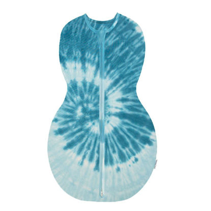 Picture of Happiest Baby Sleepea 5-Second Swaddle - 100% Organic Cotton Baby Swaddle Blanket - Doctor Designed Promotes Healthy Hip Development (Tie Dye Blue, Medium)