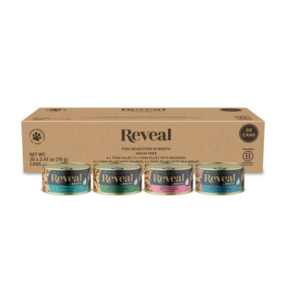 Picture of Reveal Natural Wet Cat Food, 20 Count, Grain Free, Limited Ingredient Canned Food for Cats, Fish Variety in Broth, 2.47 oz Cans