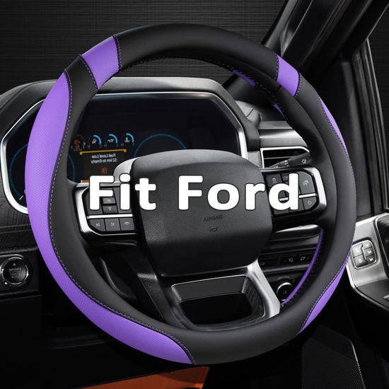 Picture of West Llama Customized Auto Car Steering Wheel Cover for Ford F-150, F-250, F-350, Expedition (Black+Purple)