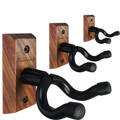 Picture of Guitar Wall Mount 3 Pack, Black Walnut Wood Guitar Hanger, U-Shaped Guitar Wall Hanger Mount, Guitar Holder Hook Stand Wall for Acoustic, Electric Guitar, Banjo, Bass, for Guitar Player Men Boy