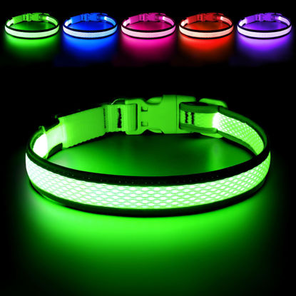 Picture of LED Dog Collar, Light Up Dog Collar USB Rechargeable, Brightest Dog Lights for Night Walking, Adjustable Dog Collar Light for Dog Safety(Small, Neon Green)