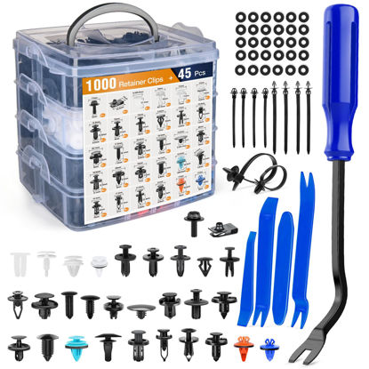 Picture of GOOACC 1045Pcs Car Push Retainer Clips & Auto Fasteners Assortment -30 Most Popular Sizes Nylon Bumper Fender Rivets with Fasteners Remover an 10 Cable Ties for Toyota GM Ford Honda Chevy